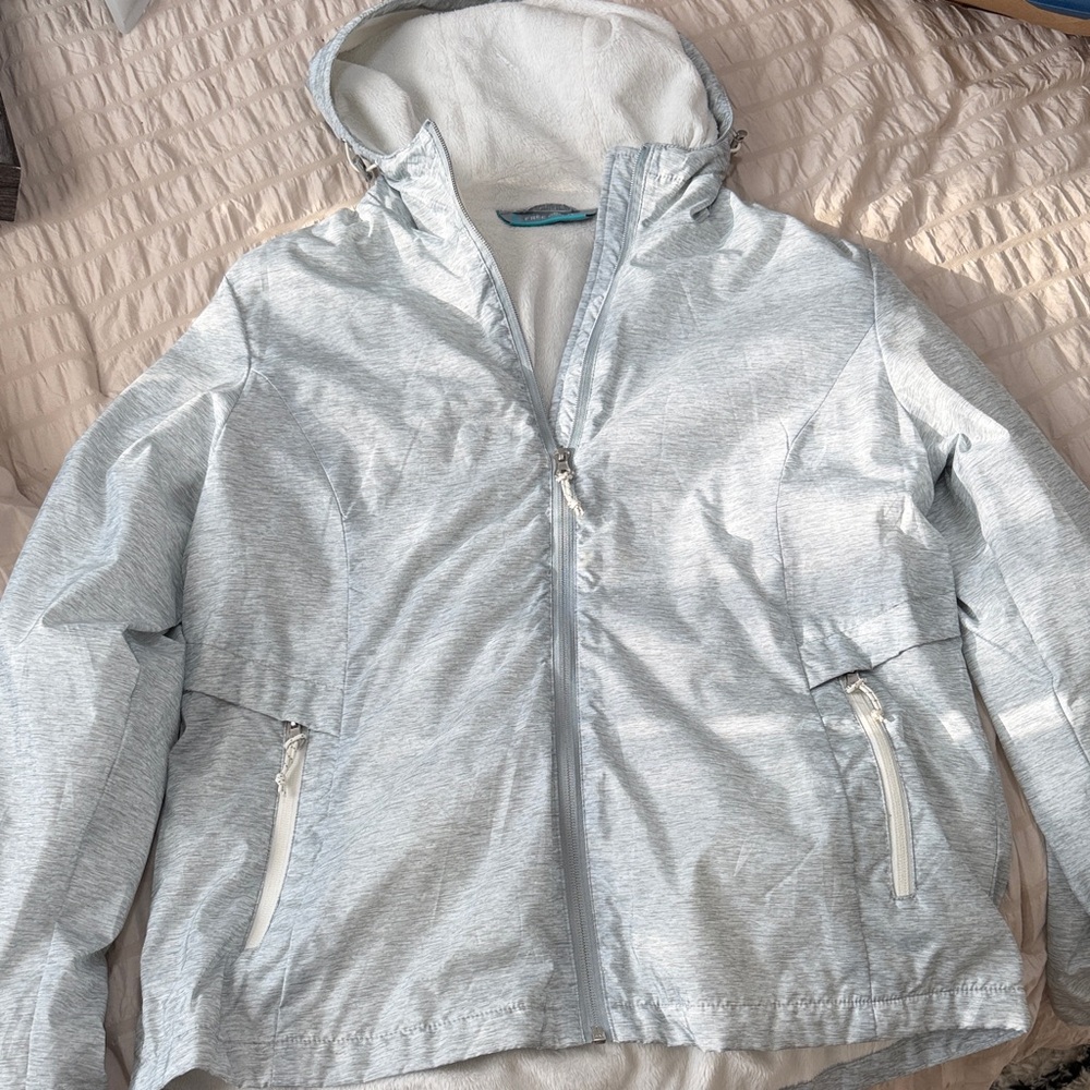 Free Country Light Gray Hooded Rain Jacket